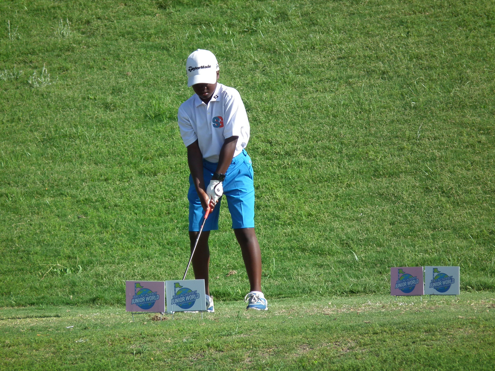 Hayden Sarfo teeing off in San Diego at the IMG Junior World Championship